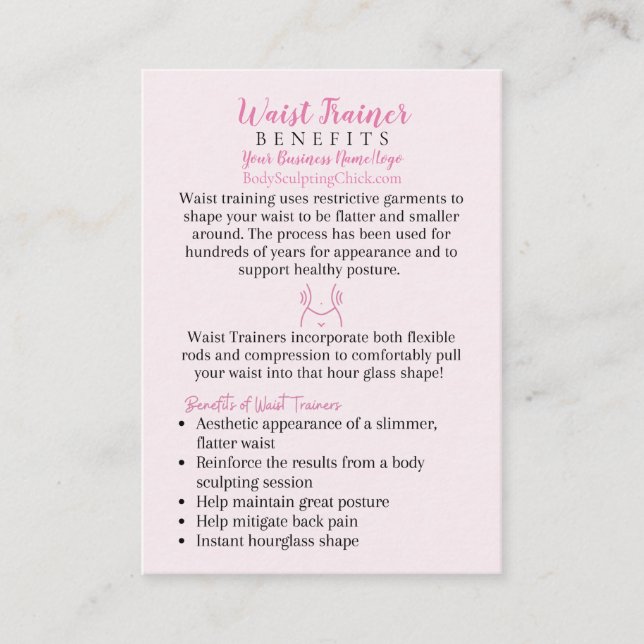 Waist Trainer Benefits FAQ Tonal Pink Business Card (Front)