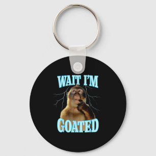 Wait I'm Goated Funny Thinking Monkey Meme Brainro Key Ring