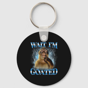 Wait I'm Goated Funny Thinking Monkey Meme Brainro Key Ring