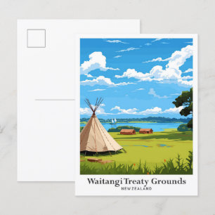Waitangi Treaty Grounds Travel Illustration Postcard