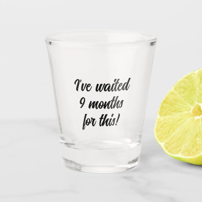 Waited 9 months for this, Wine lover, beer, funny Shot Glass (Front)