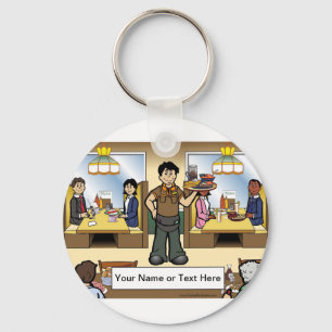  Waiter Casual Dining Cartoon by PrintedPerfection Key Ring