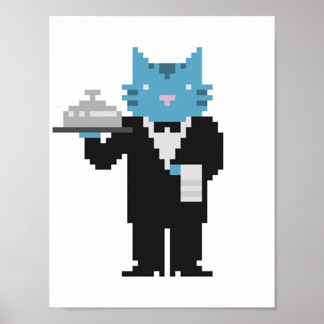 Waiter Cat Pixel Art Poster (Front)