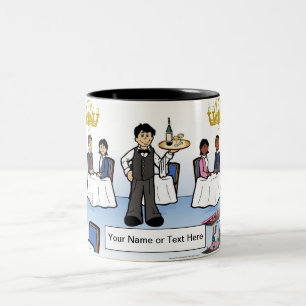 Waiter, Formal Dining Cartoon Two-Tone Coffee Mug