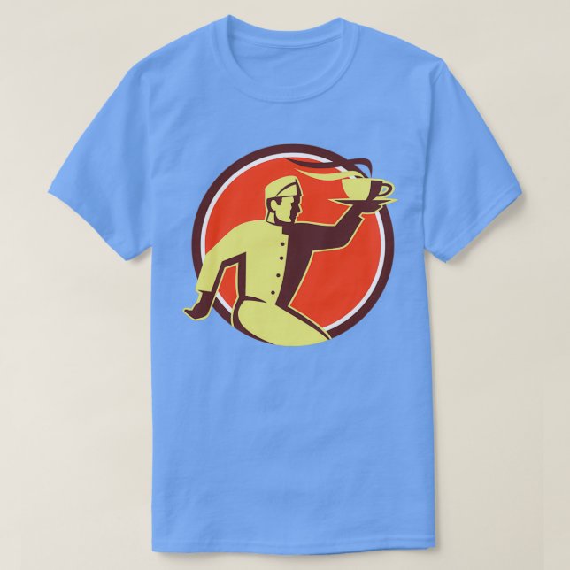 Waiter Serving Coffee Cup Retro T-Shirt (Design Front)