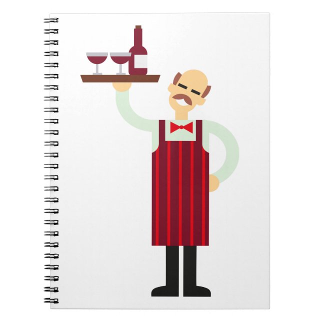 Waiter with Wine Spiral Notebook (Front)