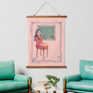 Waiting By The Window Surreal Hanging Tapestry