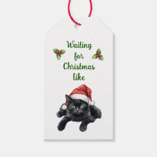 Waiting for Christmas Cat Gift Tag