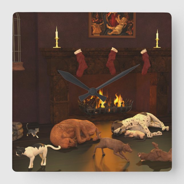 Waiting For Father Christmas Square Wall Clock (Front)