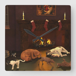 Waiting For Father Christmas Square Wall Clock