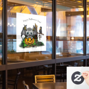 Waiting for Halloween , Cute Bat and Raven