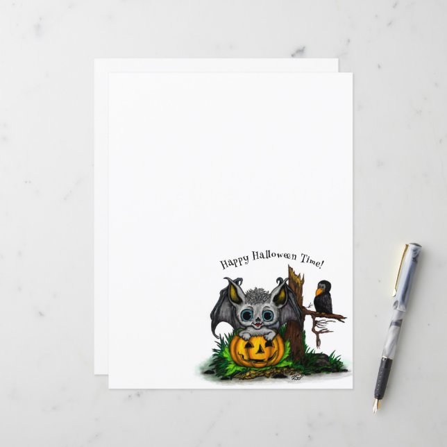 Waiting for Halloween , Cute Bat and Raven (Front/Back In Situ)