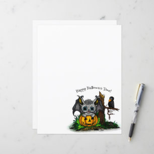 Waiting for Halloween , Cute Bat and Raven