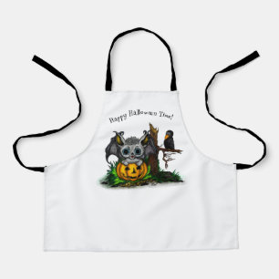Waiting for Halloween , Cute Bat and Raven Apron