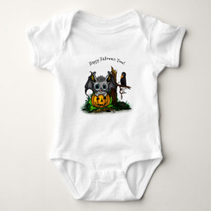 Waiting for Halloween , Cute Bat and Raven Baby Bodysuit