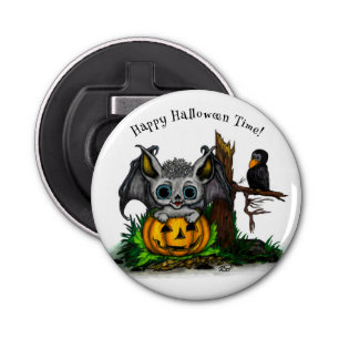 Waiting for Halloween , Cute Bat and Raven Bottle Opener