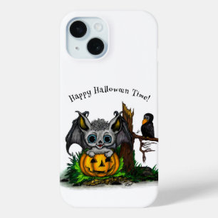 Waiting for Halloween , Cute Bat and Raven iPhone 15 Case
