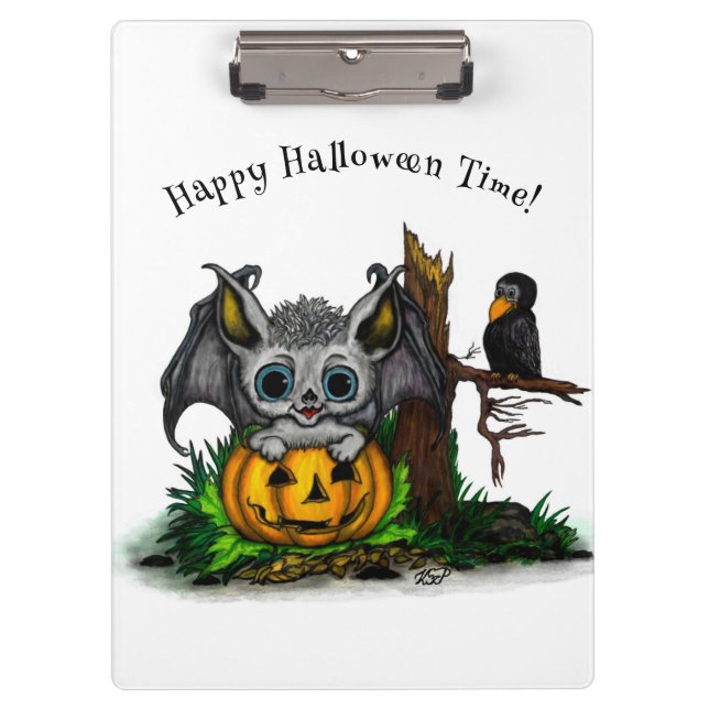 Waiting for Halloween , Cute Bat and Raven Clipboard (Front)