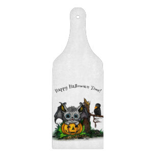 Waiting for Halloween , Cute Bat and Raven Cutting Board