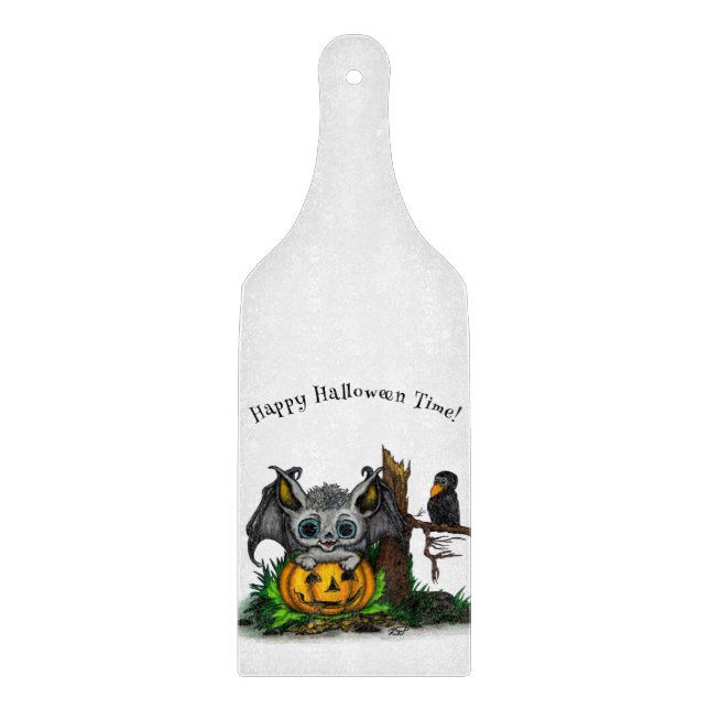 Waiting for Halloween , Cute Bat and Raven Cutting Board (Front)
