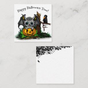 Waiting for Halloween , Cute Bat and Raven Enclosure Card