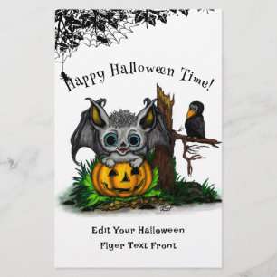 Waiting for Halloween , Cute Bat and Raven Flyer
