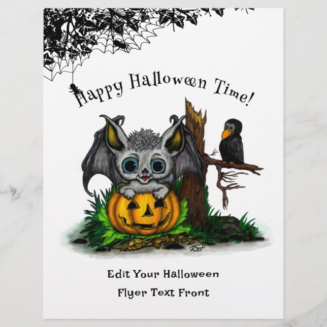 Waiting for Halloween , Cute Bat and Raven Flyer (Front)