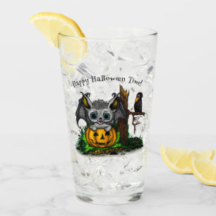 Waiting for Halloween , Cute Bat and Raven Glass