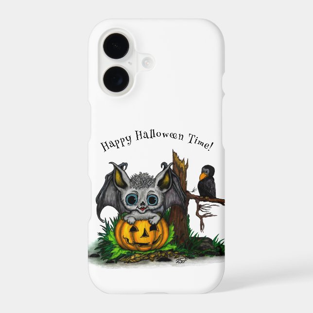 Waiting for Halloween , Cute Bat and Raven iPhone Case (Back)