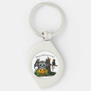 Waiting for Halloween , Cute Bat and Raven Key Ring