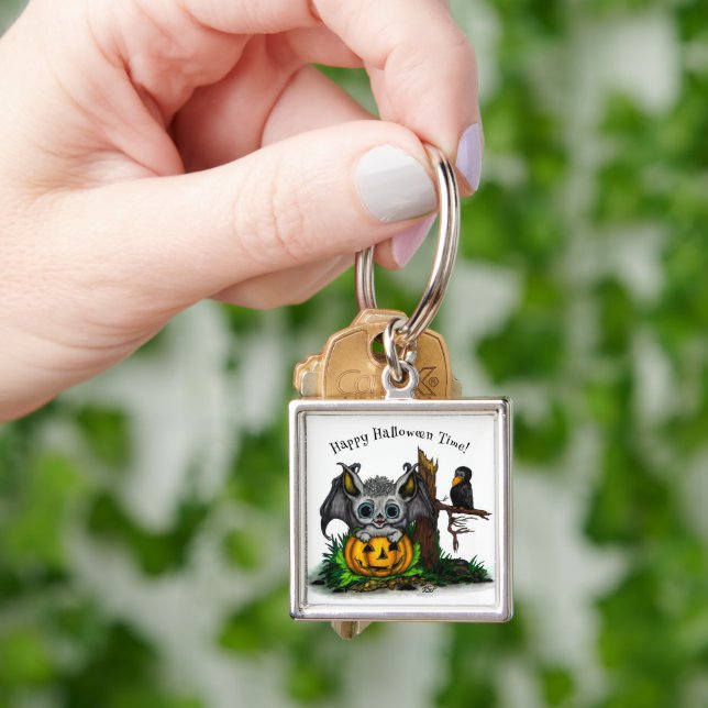 Waiting for Halloween , Cute Bat and Raven Key Ring (Hand)
