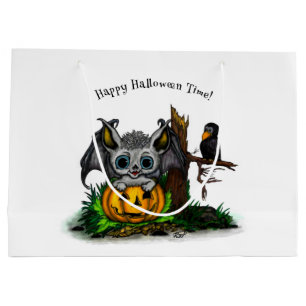 Waiting for Halloween , Cute Bat and Raven Large Gift Bag