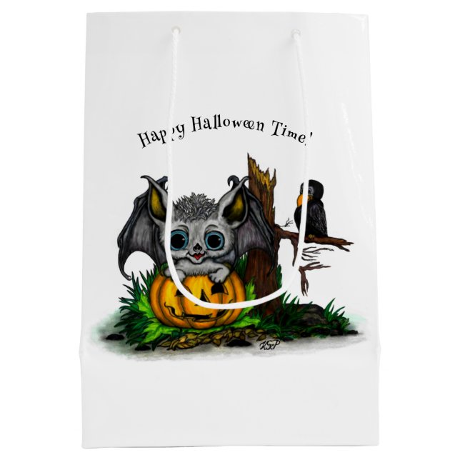 Waiting for Halloween , Cute Bat and Raven Medium Gift Bag (Back)