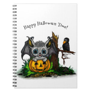 Waiting for Halloween , Cute Bat and Raven Notebook