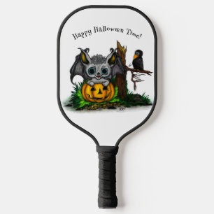 Waiting for Halloween , Cute Bat and Raven Pickleball Paddle