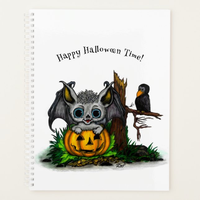 Waiting for Halloween , Cute Bat and Raven Planner (Front)