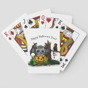 Waiting for Halloween , Cute Bat and Raven Playing Cards