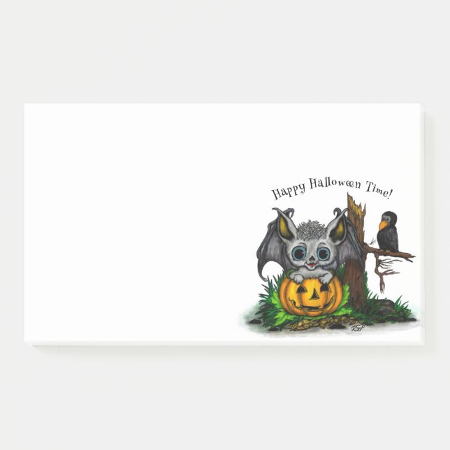 Waiting for Halloween , Cute Bat and Raven Post-it Notes (Front)