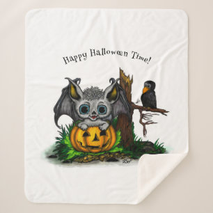 Waiting for Halloween , Cute Bat and Raven Sherpa Blanket