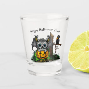 Waiting for Halloween , Cute Bat and Raven Shot Glass