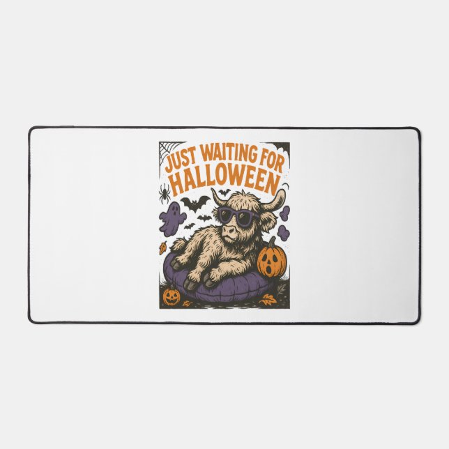 Waiting For Halloween Highland Cow Desk Mat (Front)