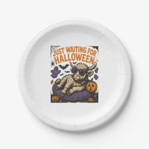 Waiting For Halloween Highland Cow Paper Plate