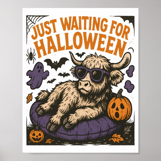 Waiting For Halloween Highland Cow Poster (Front)