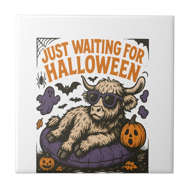 Waiting For Halloween Highland Cow Tile (Front)