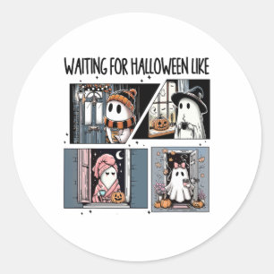 Waiting For Halloween Like Cute Ghost Coffee Horro Classic Round Sticker