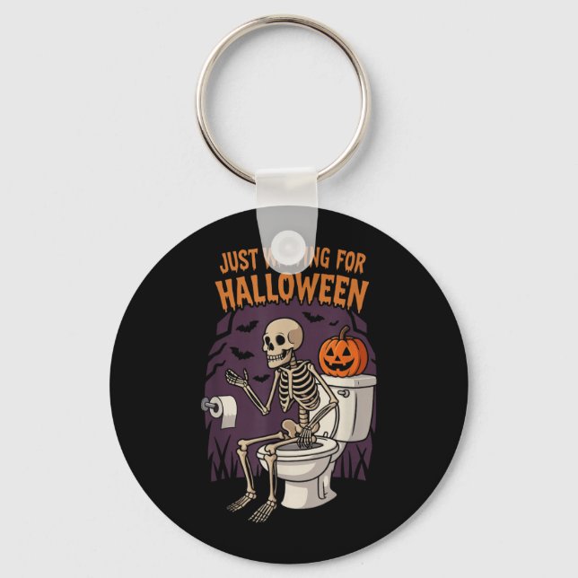 Waiting for Halloween Skeleton Pumpkin Funny Key Ring (Front)