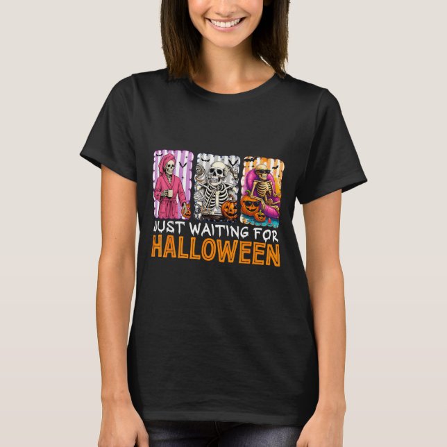 Waiting For Halloween Spooky Skeleton Jack O T-Shirt (Front)