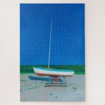 Waiting for Launch 1014pc Puzzle<br><div class="desc">A painting of a single sailboat in a boat yard on a late spring day with a deep blue sky in the background. The artwork is about waiting for summer to start in New England and the fun on the water that comes with living in a coastal town.</div>