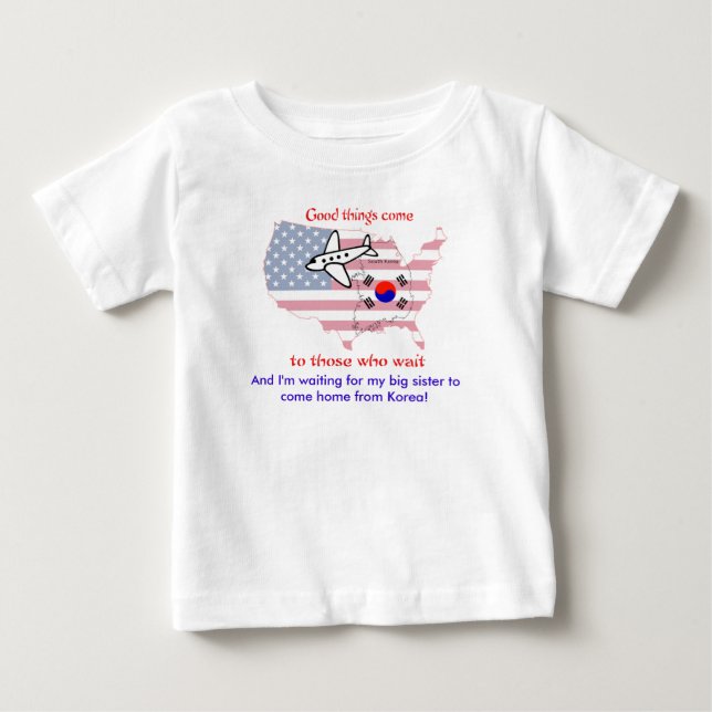 Waiting for my big sister - Korean Adoption Baby T-Shirt (Front)
