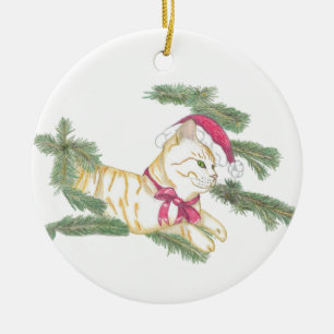Waiting for Santa kitty Ceramic Tree Decoration